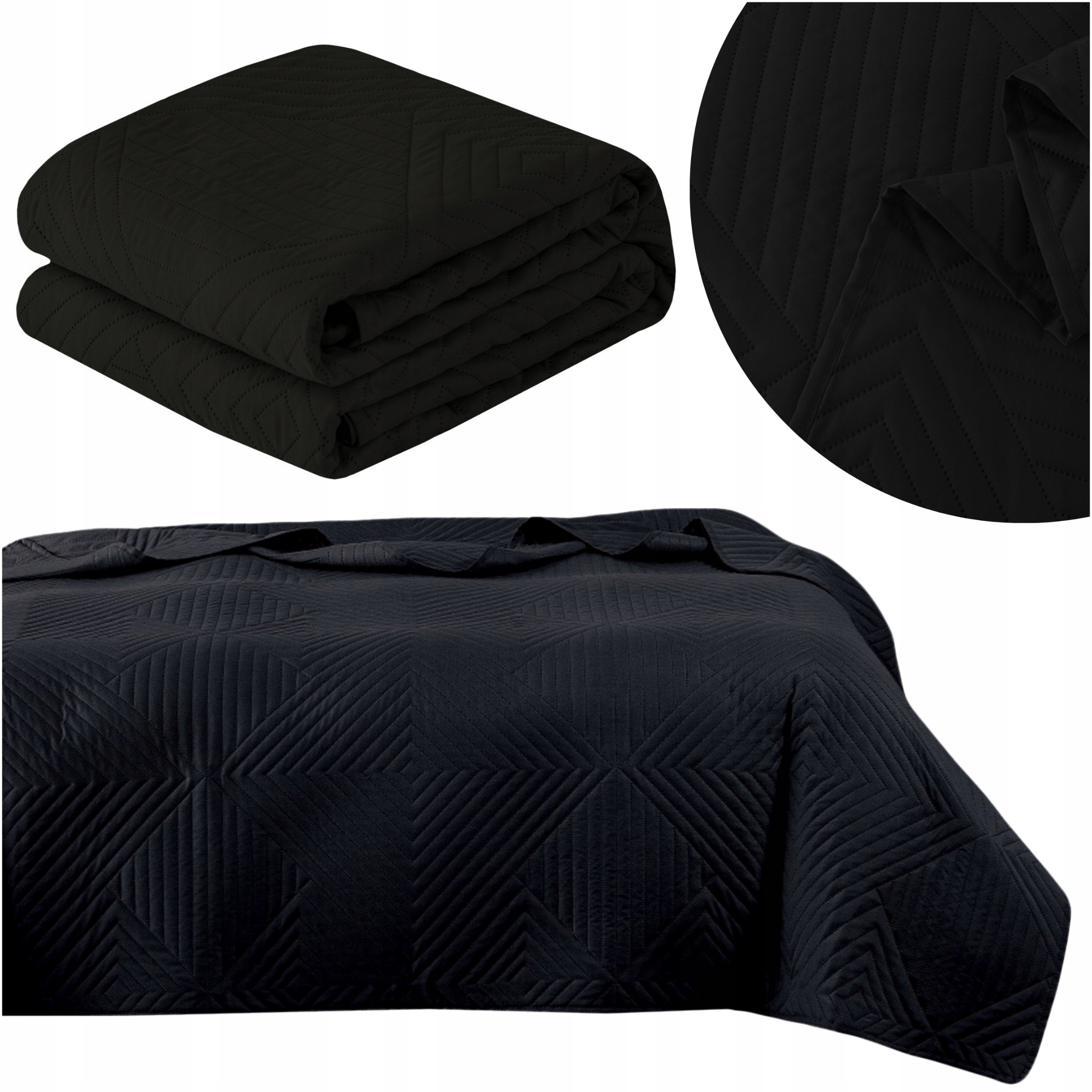 Přehoz na postel 220x240 Prošívaný lisovaná mikrovlákna přehoz Zeynep černý