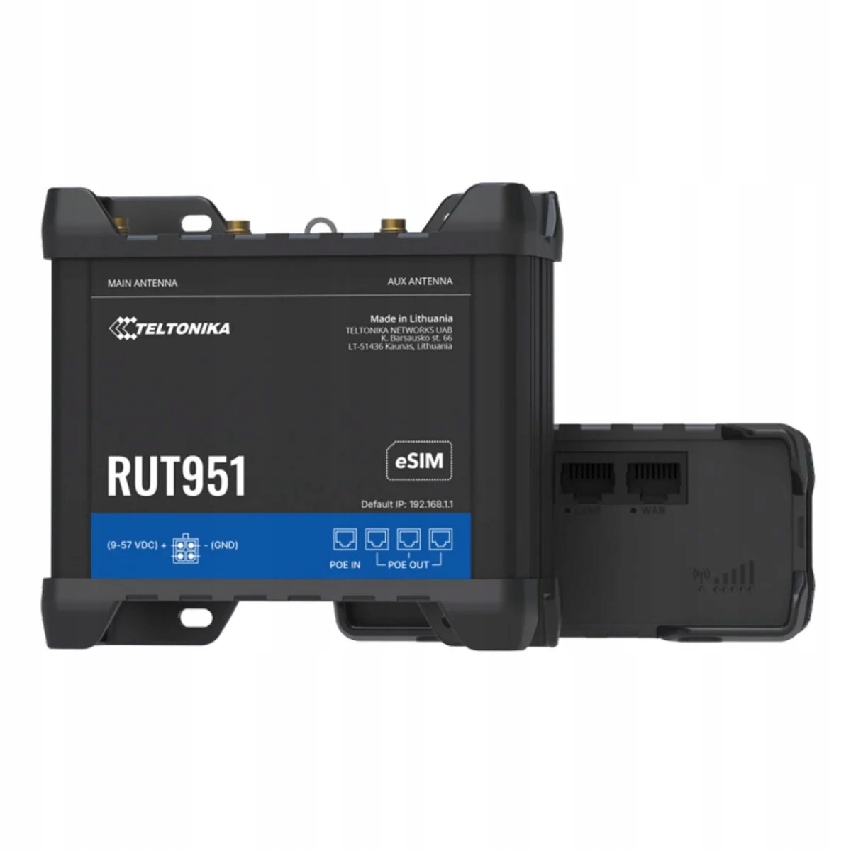 Teltonika RUT951 Router WiFi Poe+ Dual Sim eSIM 4G/LTE/3G/2G bez napájacieho zdroja