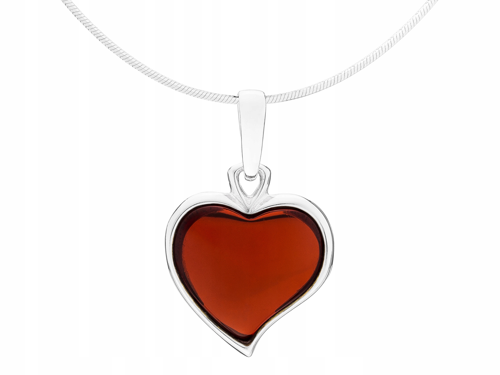 Krátký stříbrný dámský náhrdelník s třešňovým jantarem Srdce Choker 35 cm