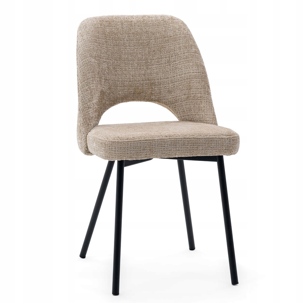 Čalouněná béžová židle do jídelny obývacího pokoje, moderní, tmavě černé nohy