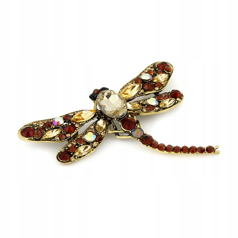 BROSZKA WAŻKA ZŁOTO BRĄZOWA CYRKONIE Marka Allmaro