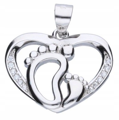 ZAWIESZKA WISIOR SERCE STÓPKI STOPY SREBRO GRAWER