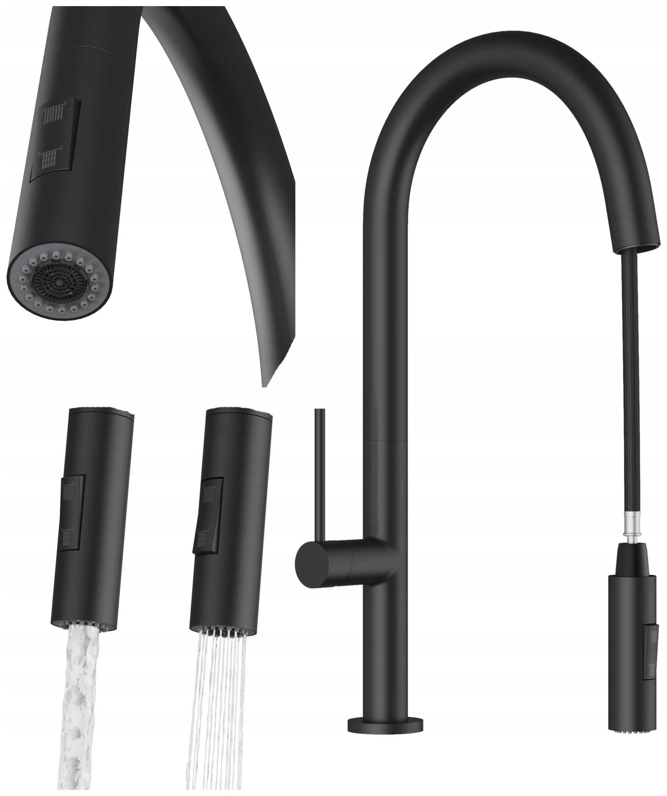 Kuchynská batéria čierna s výsuvným výtokom, stojanový kuchynský kohútik Vaya