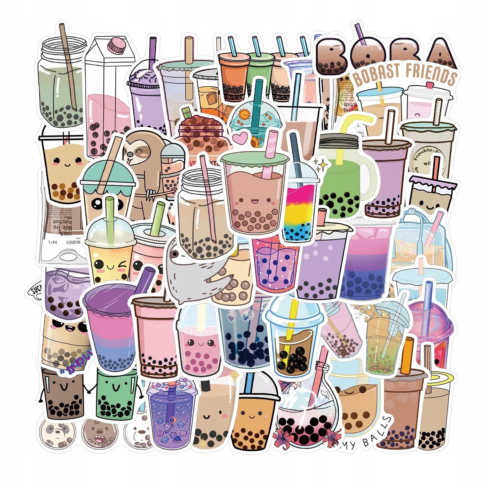 NAKLEJKI WLEPY WODOODPORNE MIX BUBBLETEA 50 szt