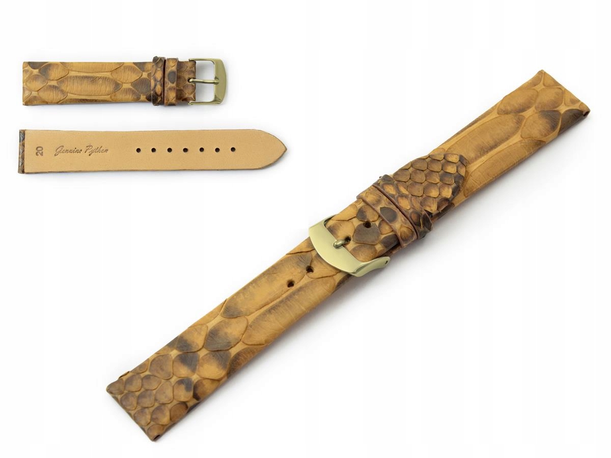 Pásek Na Hodinky Z Hadí Kůže Python 22 MM, Zlatohnědý