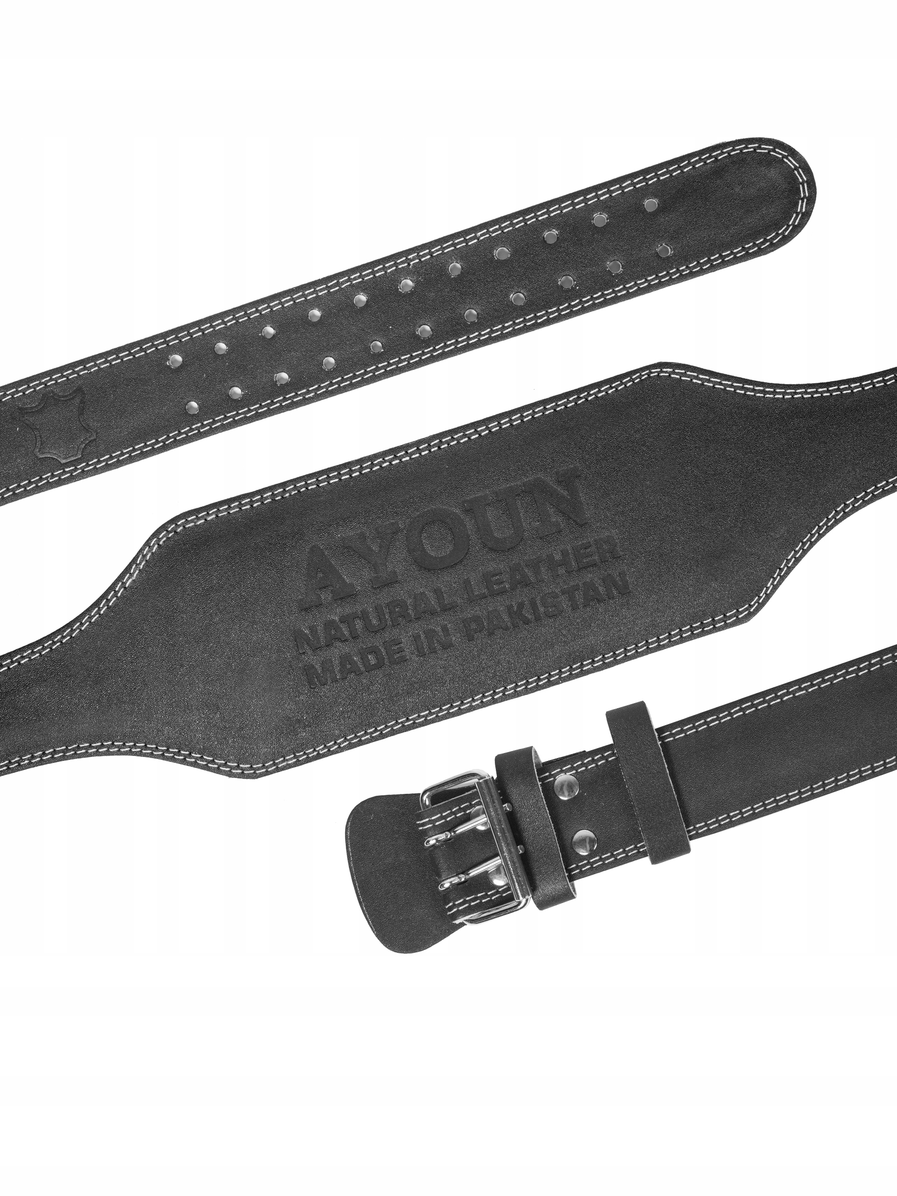 Skórzany pas kulturystyczny czarny szeroki na 15 cm Rozm. 7XL