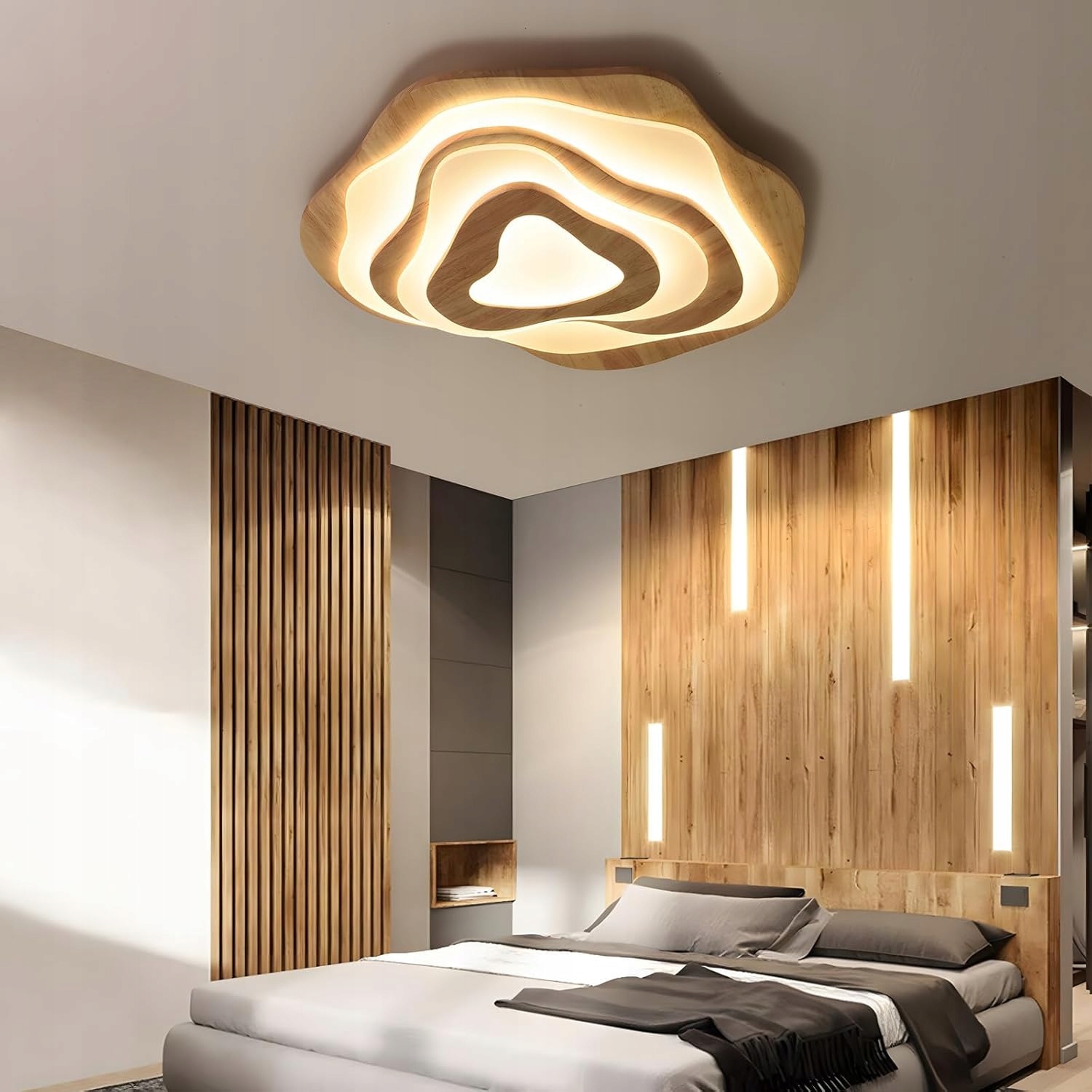 Drevená Led lampa Moderná lampa s diaľkovým ovládaním Prírodné drevo