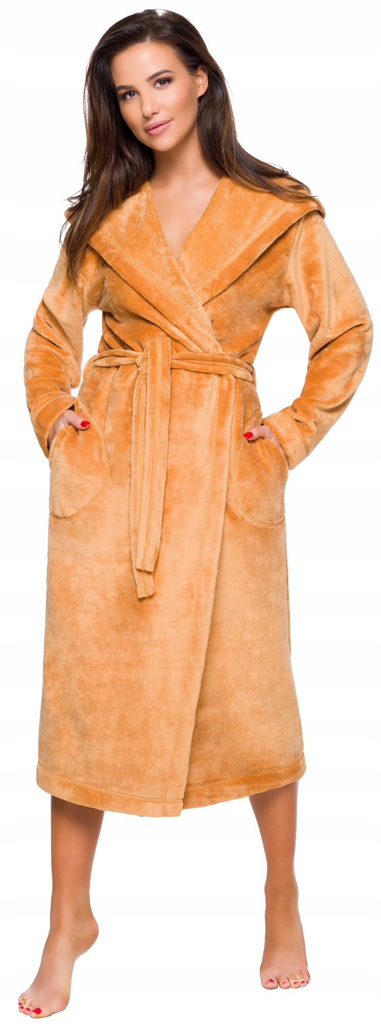 DŁUGI CIEPŁY PUCHOWY DAMSKI SZLAFROK PODOMKA L Rękaw długi rękaw