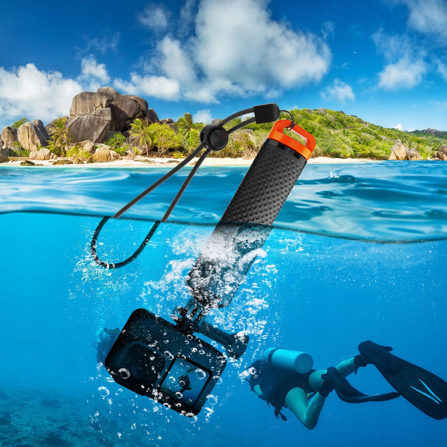 SAMETOP Uchwyt Pływający Do Kamer GoPro Hero DJI Osmo Action Pomarańczowy — miniatura 5