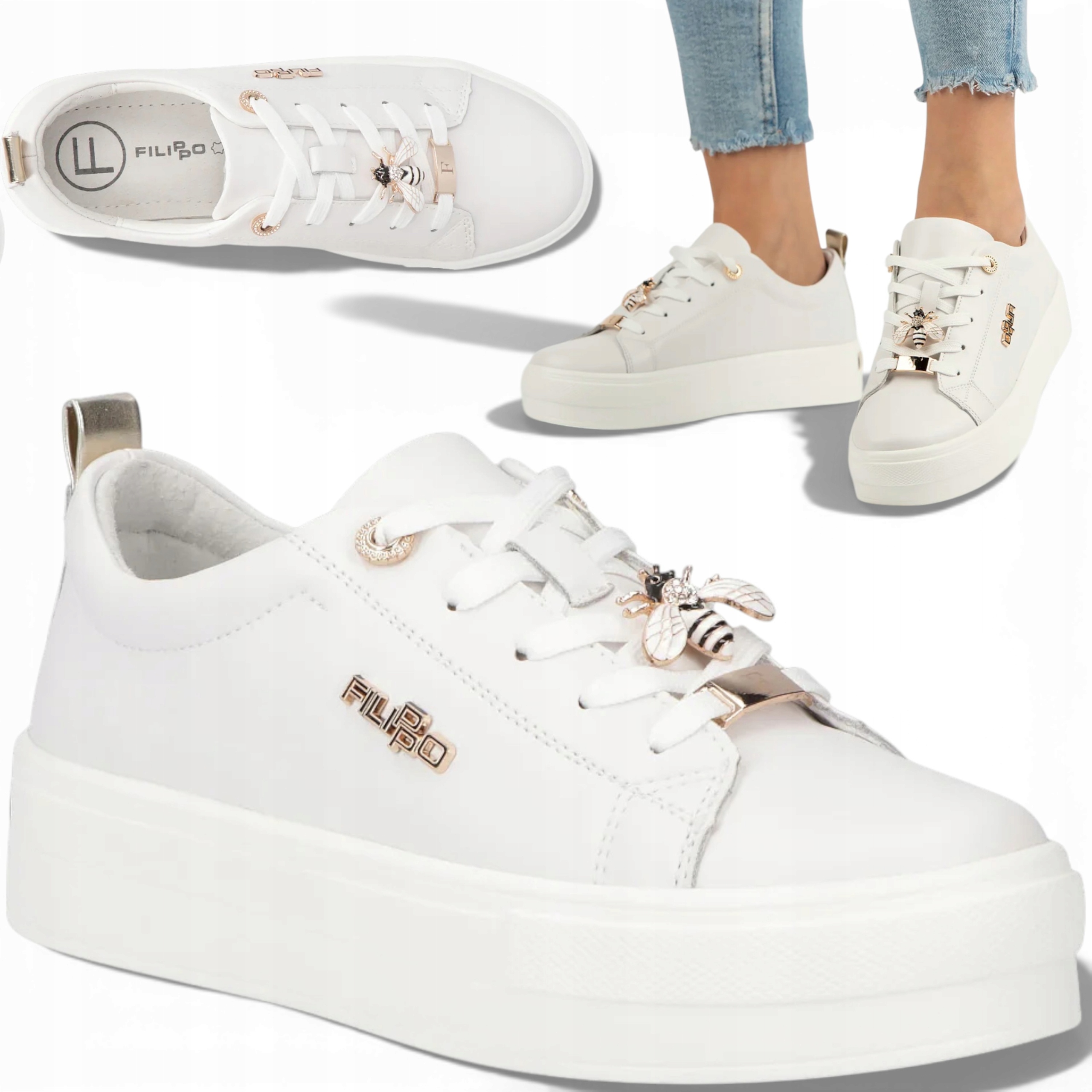 Filippo 38 Sznurowane buty damskie Skóra Naturalna na Grubej Podeszwie