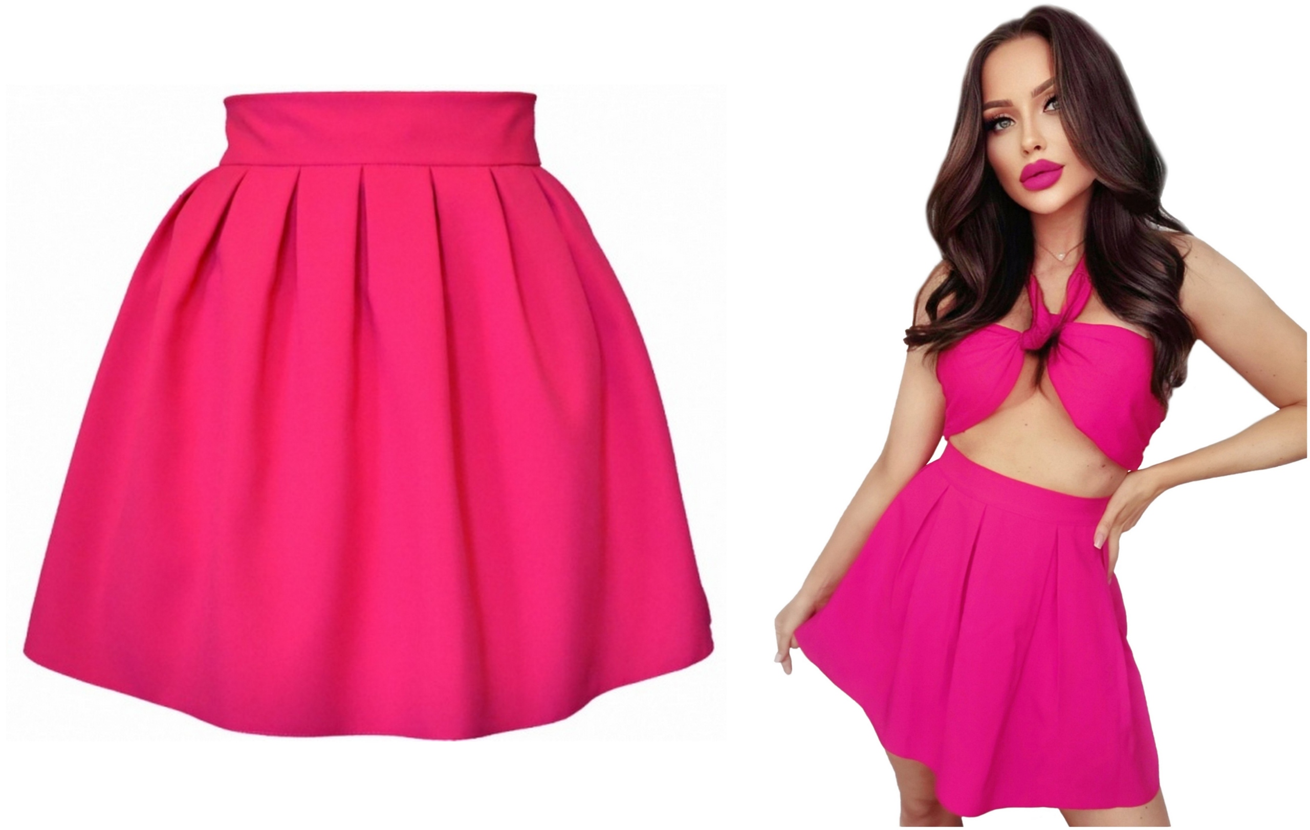 MODNA RÓŻOWA SPÓDNICZKA ROZKLOSZOWANA w ZAKŁADKI na ZAMEK XS (34)