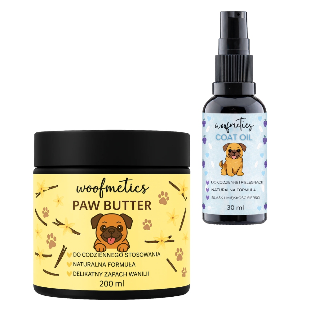 Levně Sada pro psa Vanilkové máslo na tlapky 200 Ml Olej na psí srst 30 ml