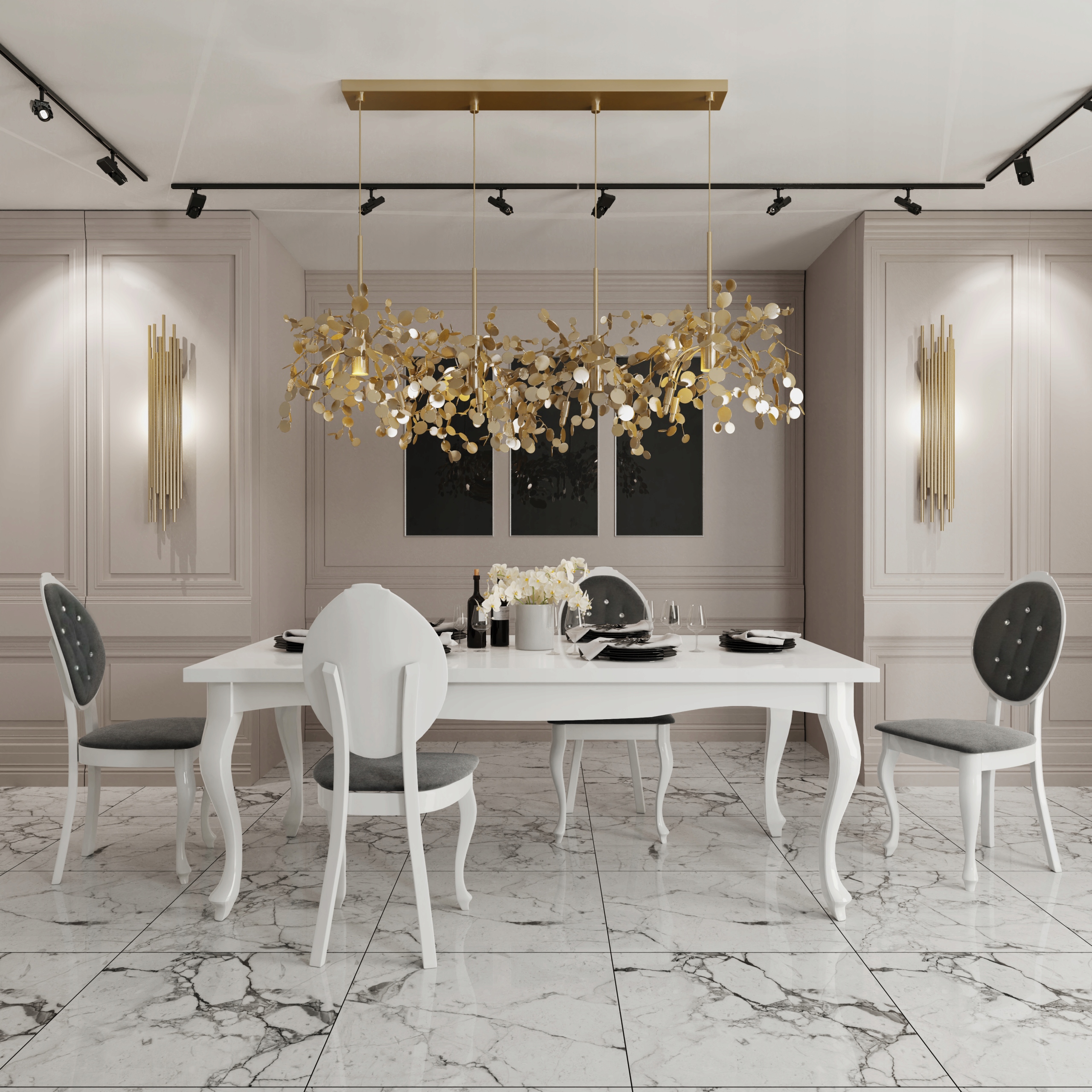 Stół glamour zdobiony biały połysk nogi ludwik Kształt blatu prostokątny