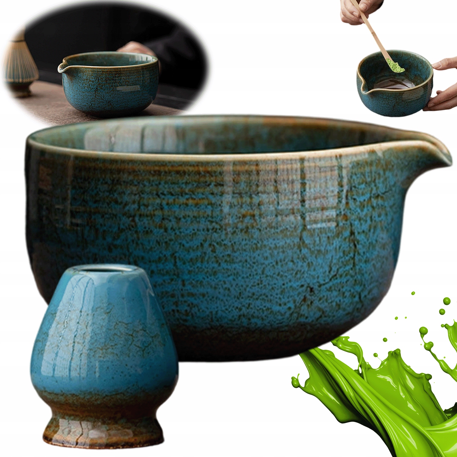 Modrý Set Na Čaj Matcha 2-DÍLNÝ Potravinářská Keramika Dárek
