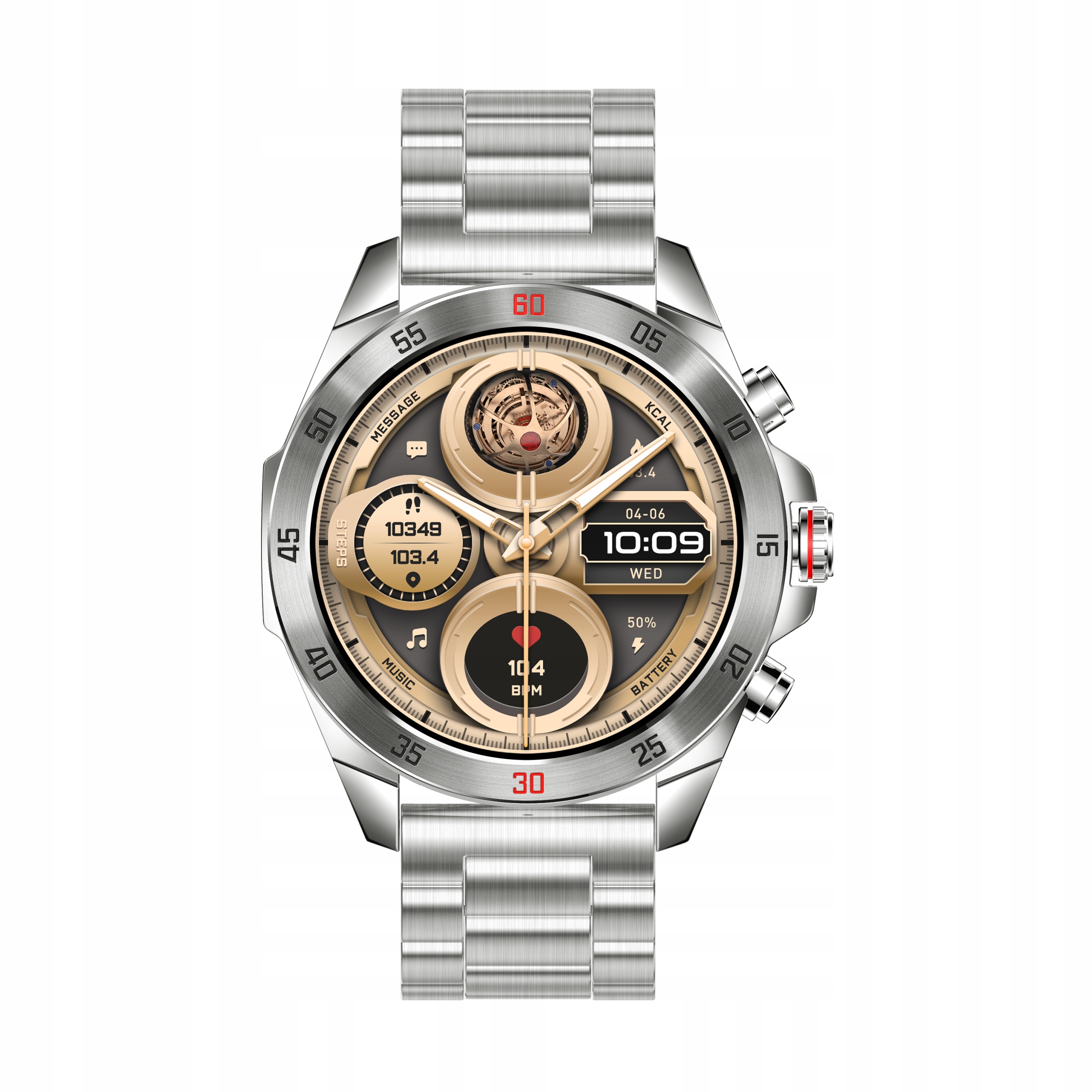 ZEGAREK SMARTWATCH SREBRNY BRANSOLETA MĘSKI PL MENU EKG SPORT AMOLED Model Smart Watch