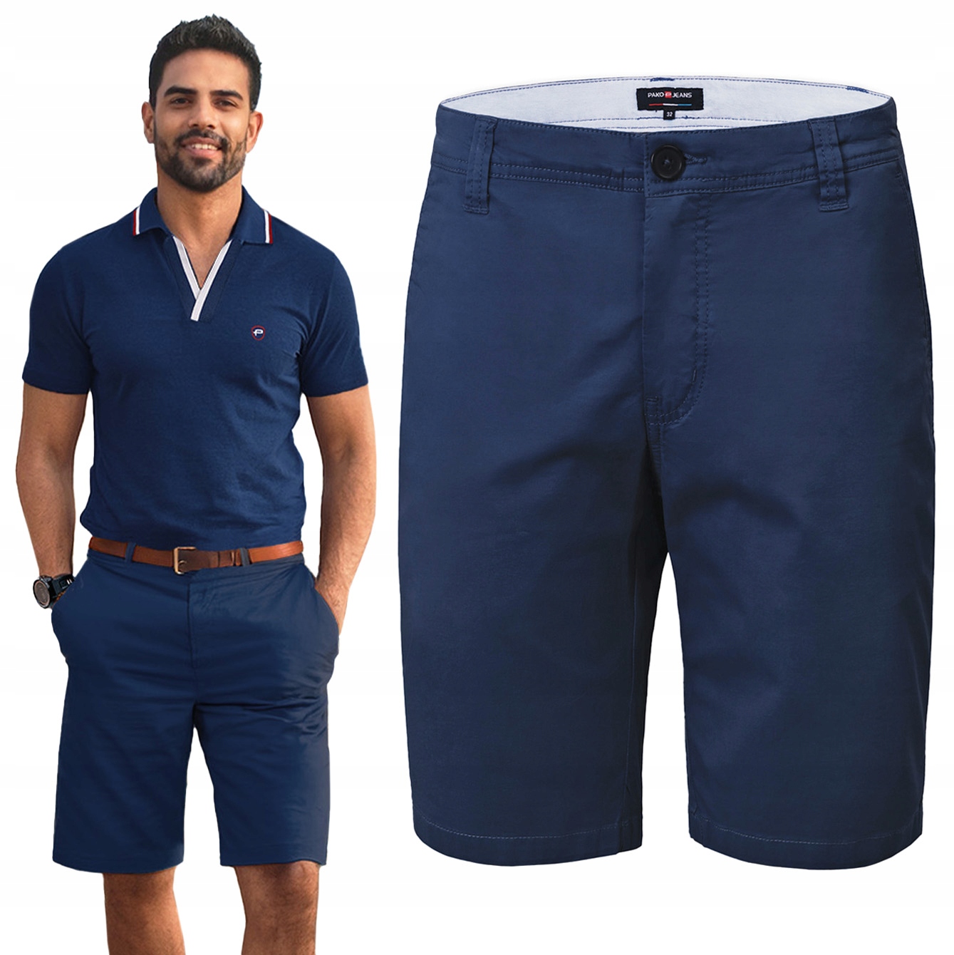 Elegantní Kraťasy Chino Pánské šortky Ralph Tmavě modré 40 Pako Jeans