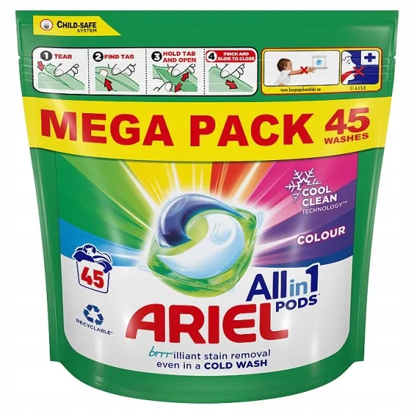 Levně Kapsle na praní barev Ariel All in 1 Pods 45 ks