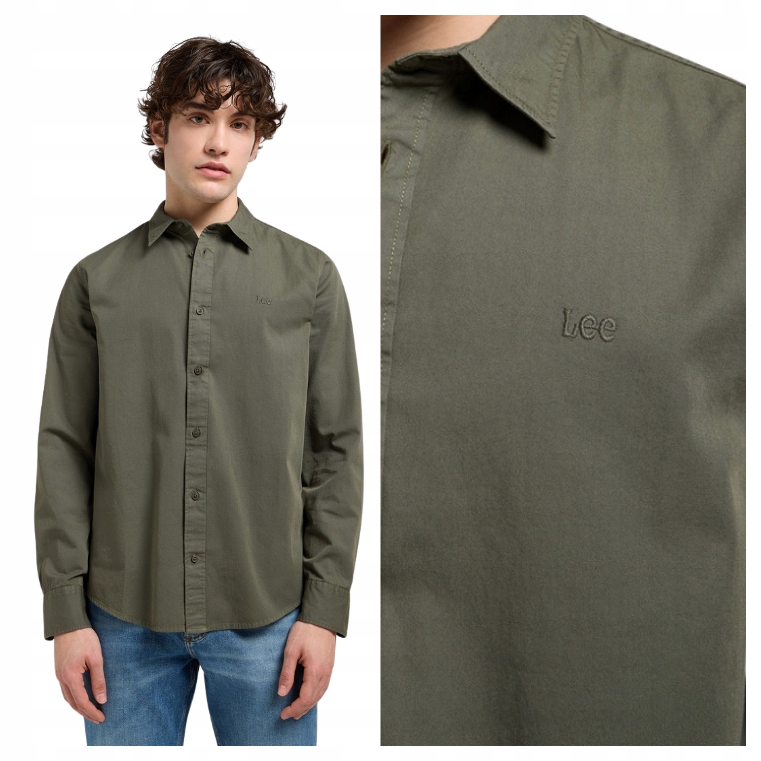 Pánská košile Lee Patch Shirt Olivová Casual Klasická XL