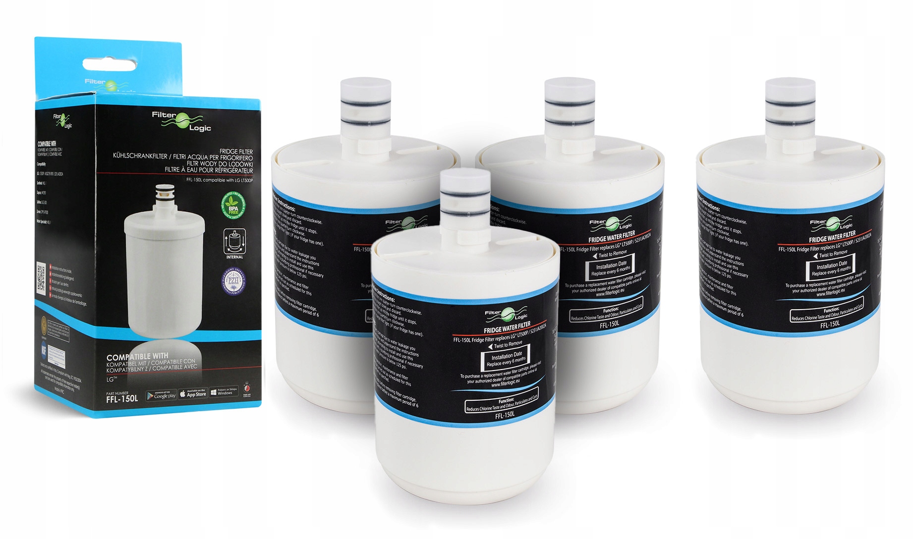 Filtr wkład wody do lodówki FilterLogic FFL-150L zestaw 4 szt.