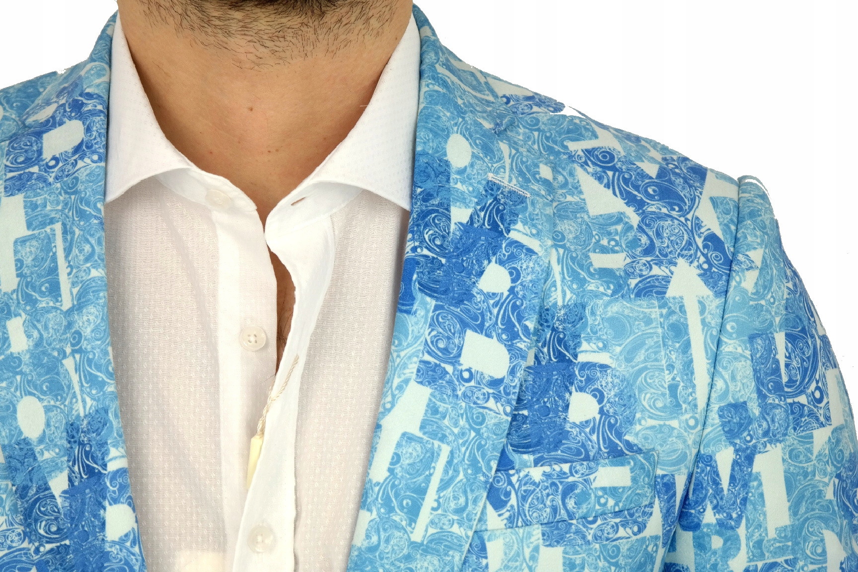 GIOVANNI PERA Marynarka męska D808 niebieska 56 XL Wzór dominujący napisy