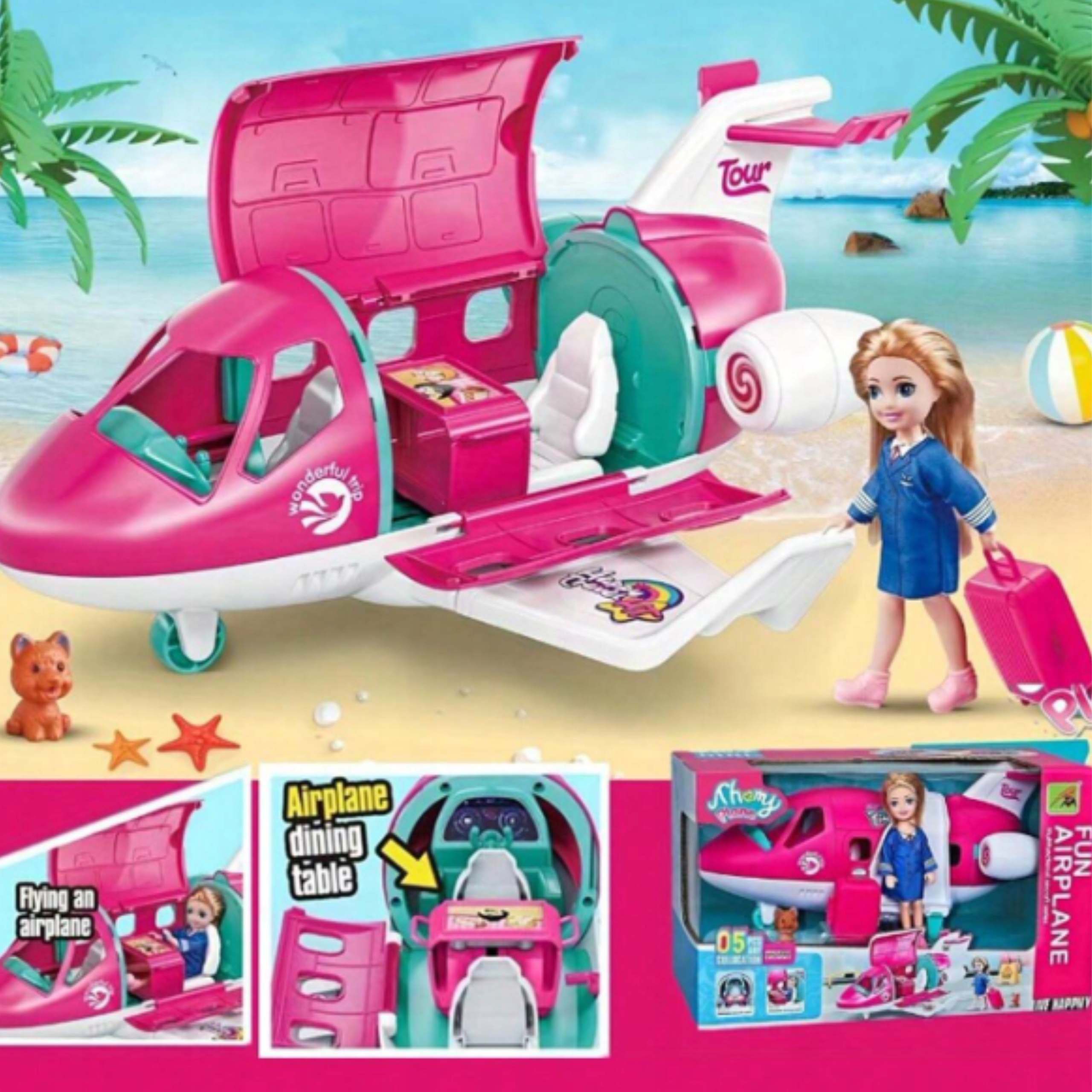 MEGA DUŻY ZESTAW SAMOLOT DLA LALEK AKSESORIA OTWIERANA WALIZKA SZCZENIAK Marka inna
