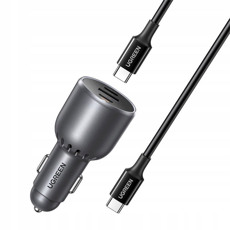Ugreen Ładowarka Samochodowa Mocna Usb 2x Usb-c 130W kabel Usb-c 1m 5A