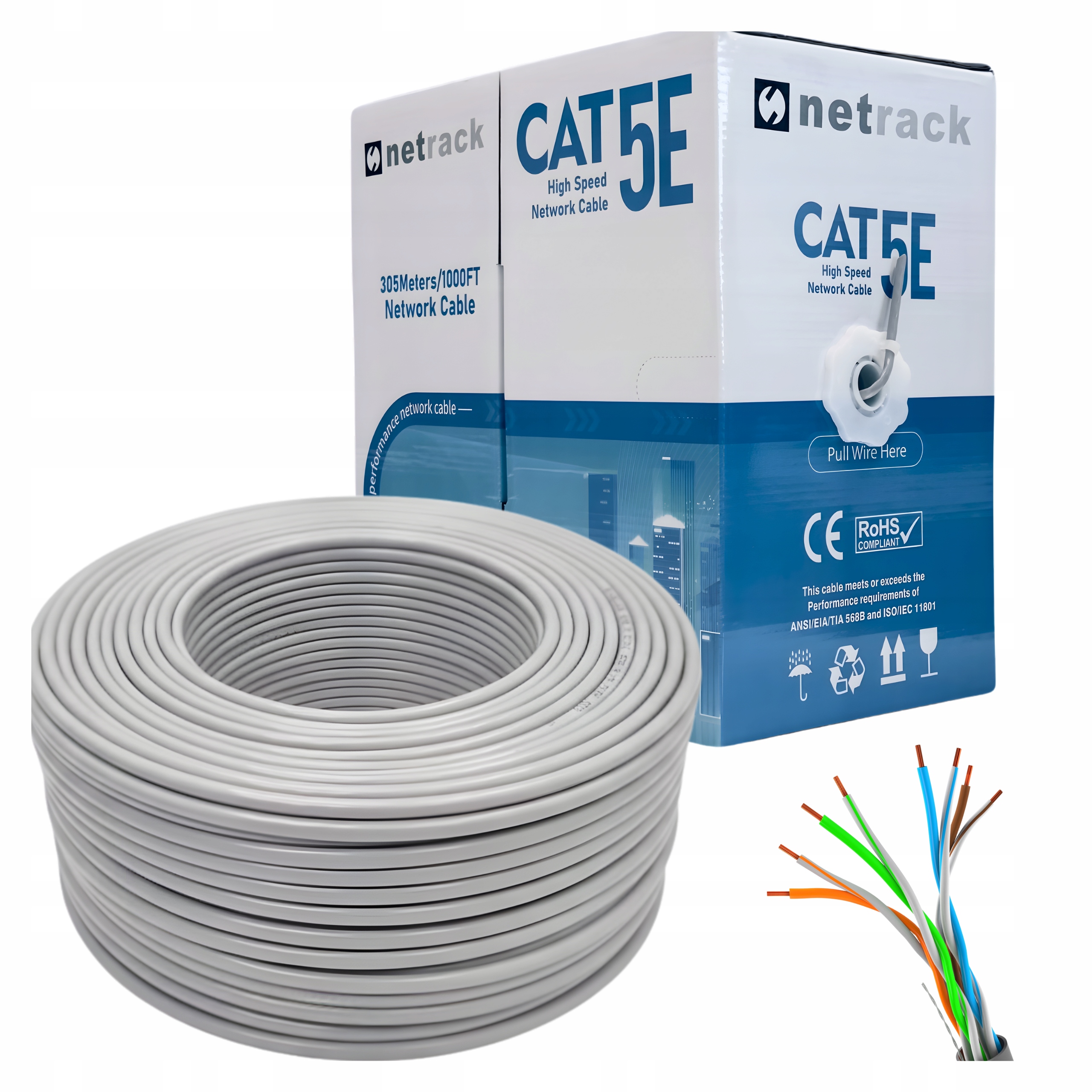 Kabel sieciowy LAN skrętka kat. 5e UTP 305m CCA Netrack szary przewód RJ45