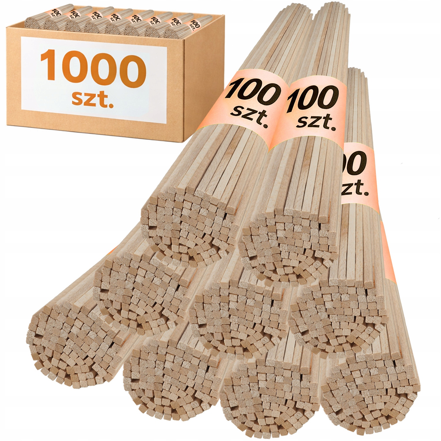 Hrubé tyčinky na cukrovou vatu Bukové tyčinky Čtvercové 53 cm 1000 ks