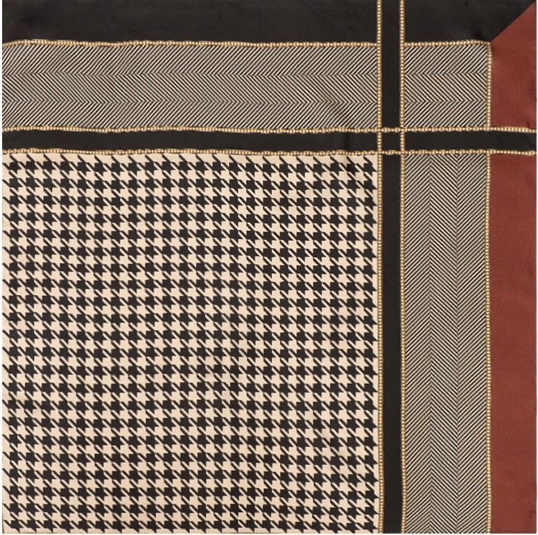 Hedvábná šála Oboustranná Módní šátek Béžová s Pepitkou Dárek 90 x 90 cm