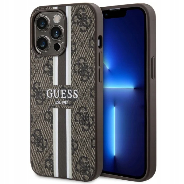 Pouzdro Guess Stripes Magsafe Obal Pro Iphone 13 Pro Max, Hnědé
