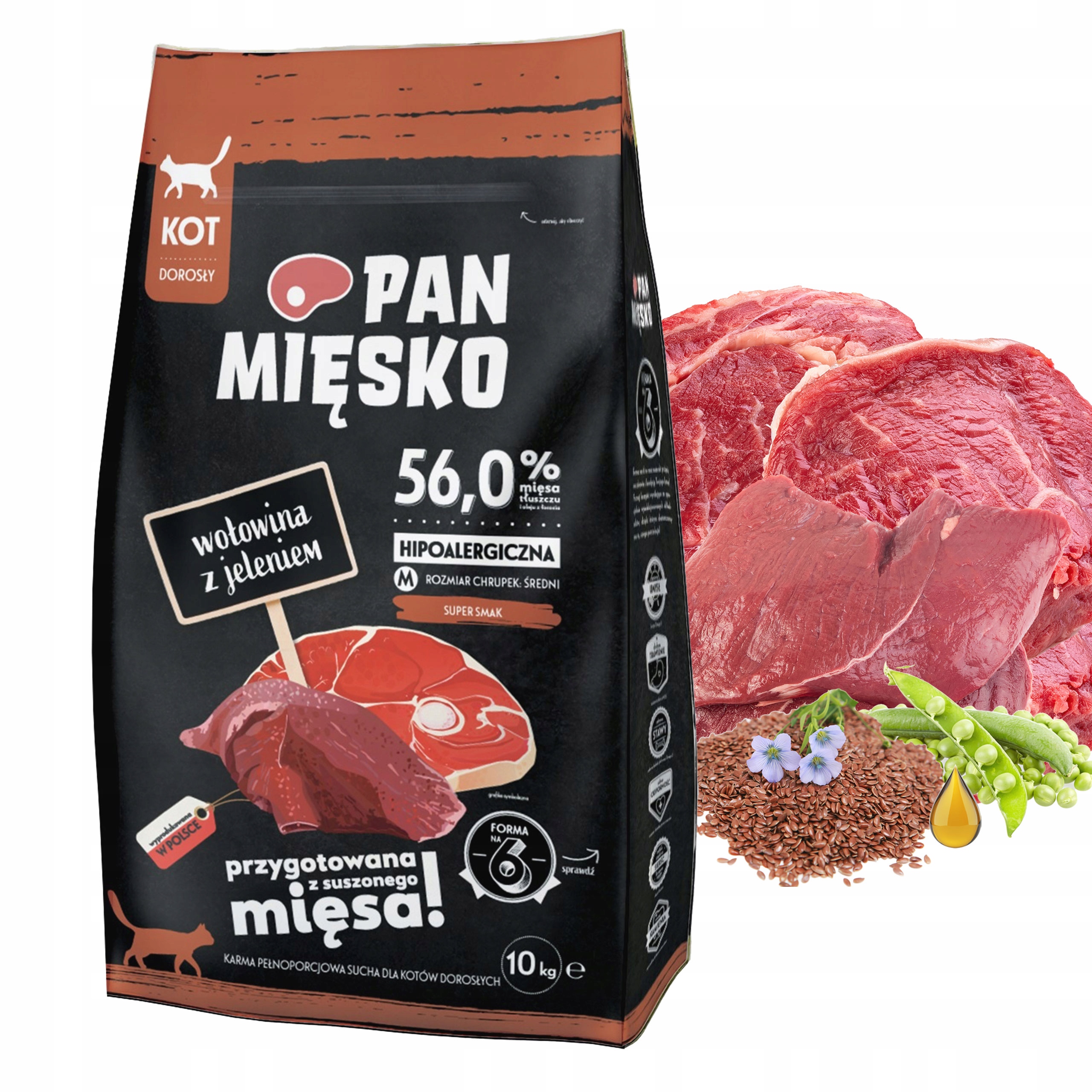 Pan Mięsko Krmivo suché pro kočky Hovězí jelen 10 kg