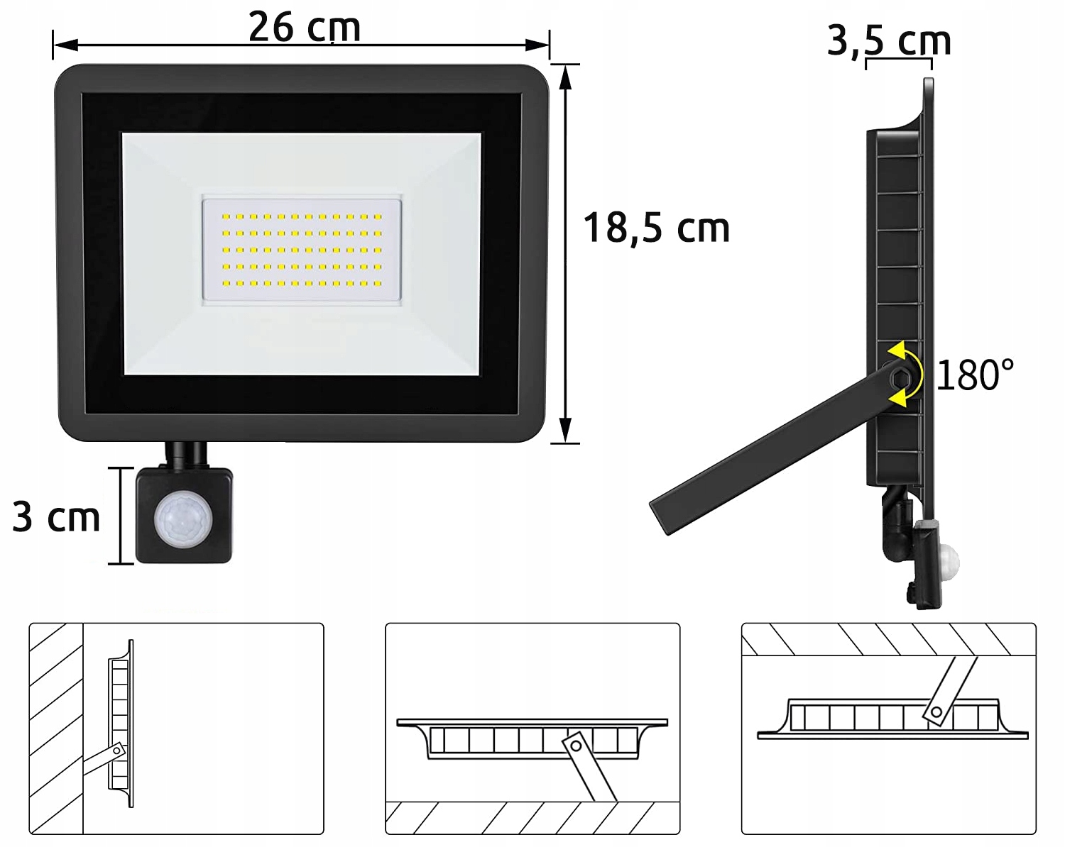 Lampa Naświetlacz LED 50W Z CZUJNIK RUCHU PREMIUM MOCNY REALNY ZIMNY Źródło światła LED