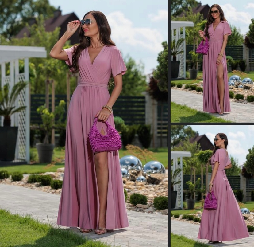 Růžové šaty Se Třpytkami Model „Bella“ Polský výrobce vel