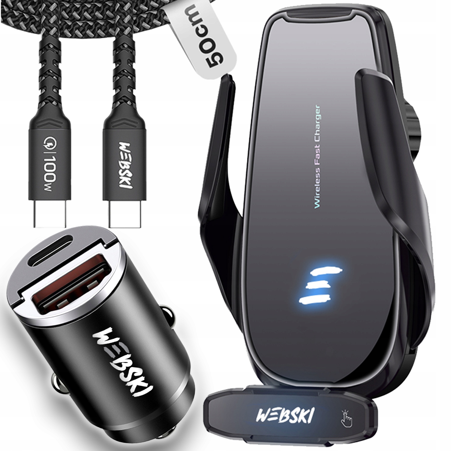 Uchwyt Samochodowy Regulowany+ładowarka Usb Pd 100W+KABEL Usb C-C 100W 0.5m