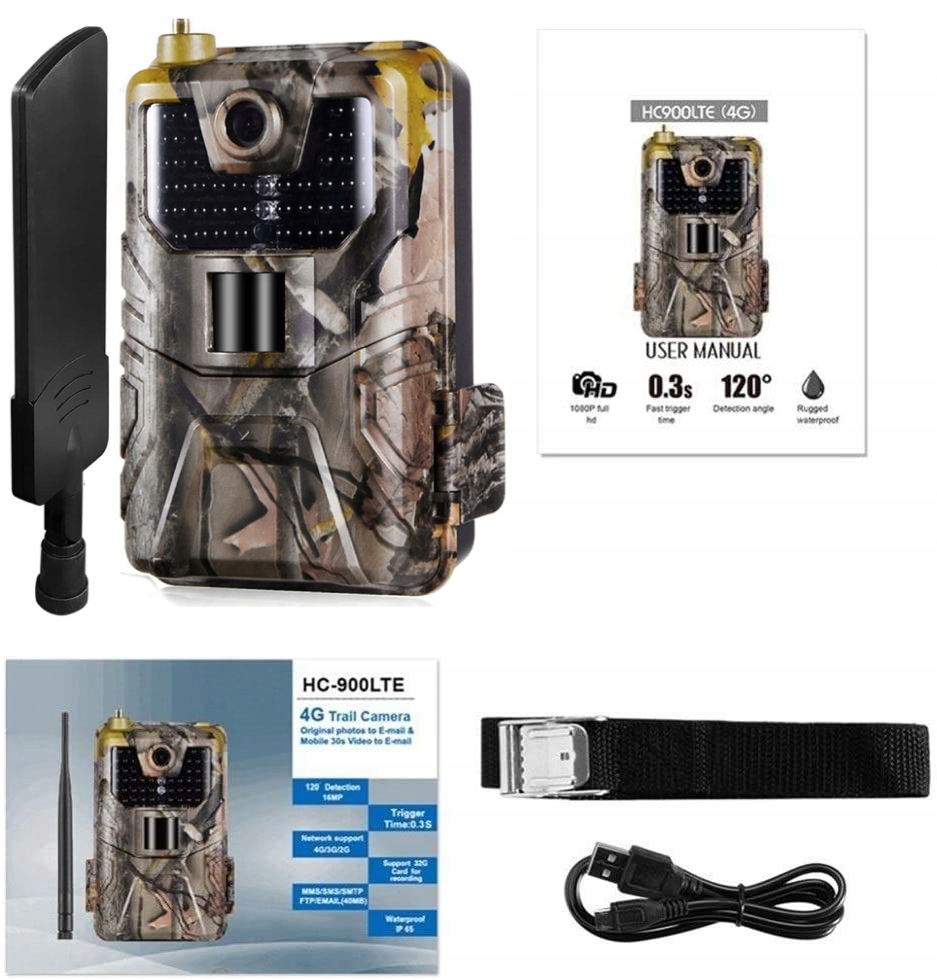 Fotopułapka Kamera Leśna 4G LTE FullHD 44xIR MMS 20MP WODOODPORNOŚĆ IP66 Komunikacja brak