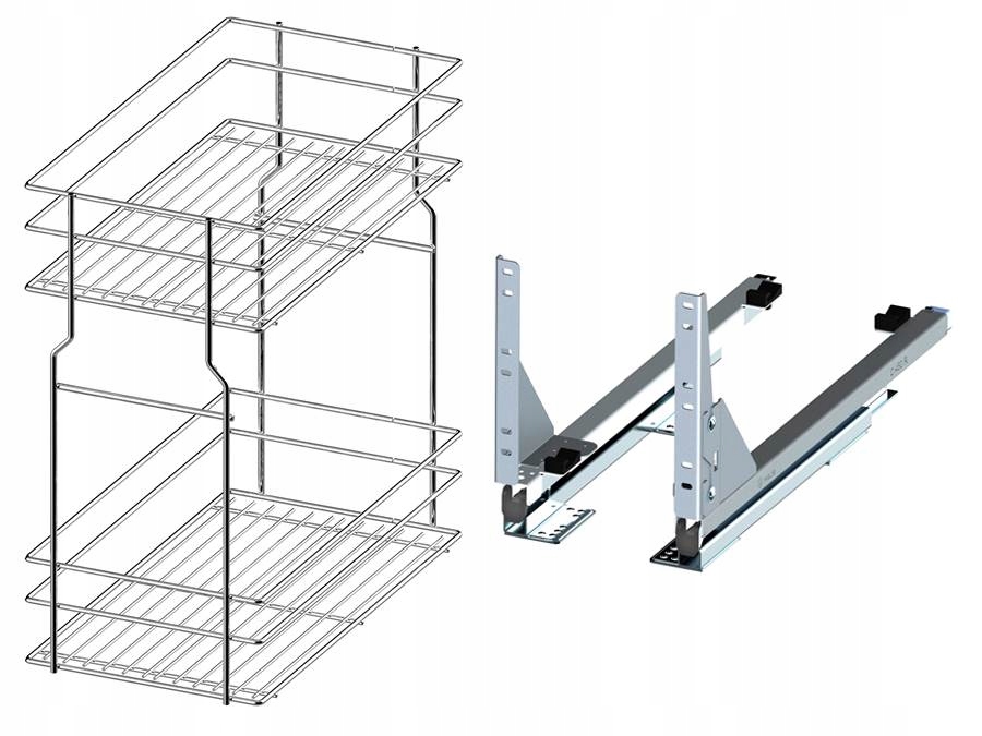 Vysouvací Cargo Koš Do Skříně 60 CM Rejs Multi Stříbrný 2P Plný Výsuv Spodní
