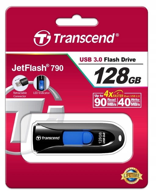 Transcend JetFlash 790 USB 3.0 128Gb TS128GJF790K Maksymalna prędkość zapisu 45 MB/s