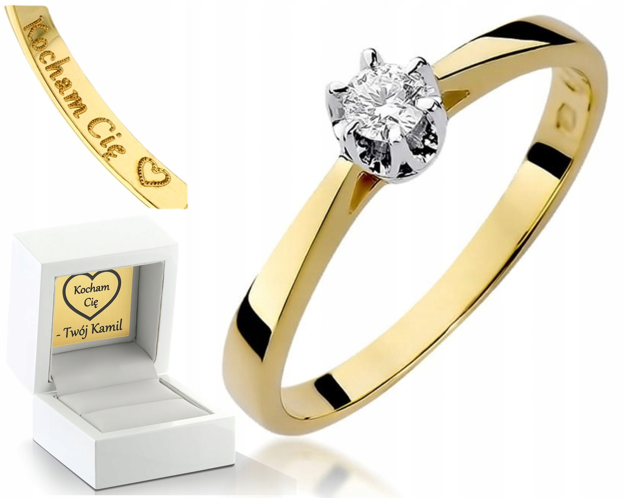 Žluté Zlato Prstýnek S Diamantem Gravírování Bonus 585 Dárek