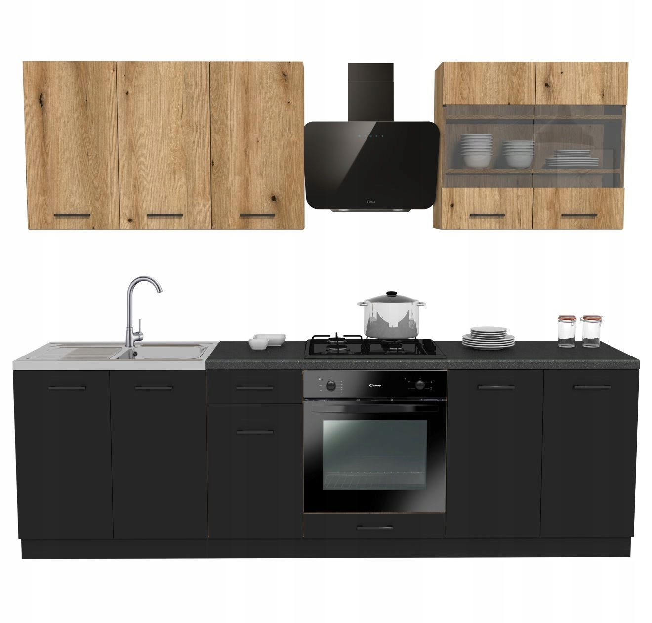 Kuchyňský set Capri 260 Dub Evoke a černá deska s deskou District Dark