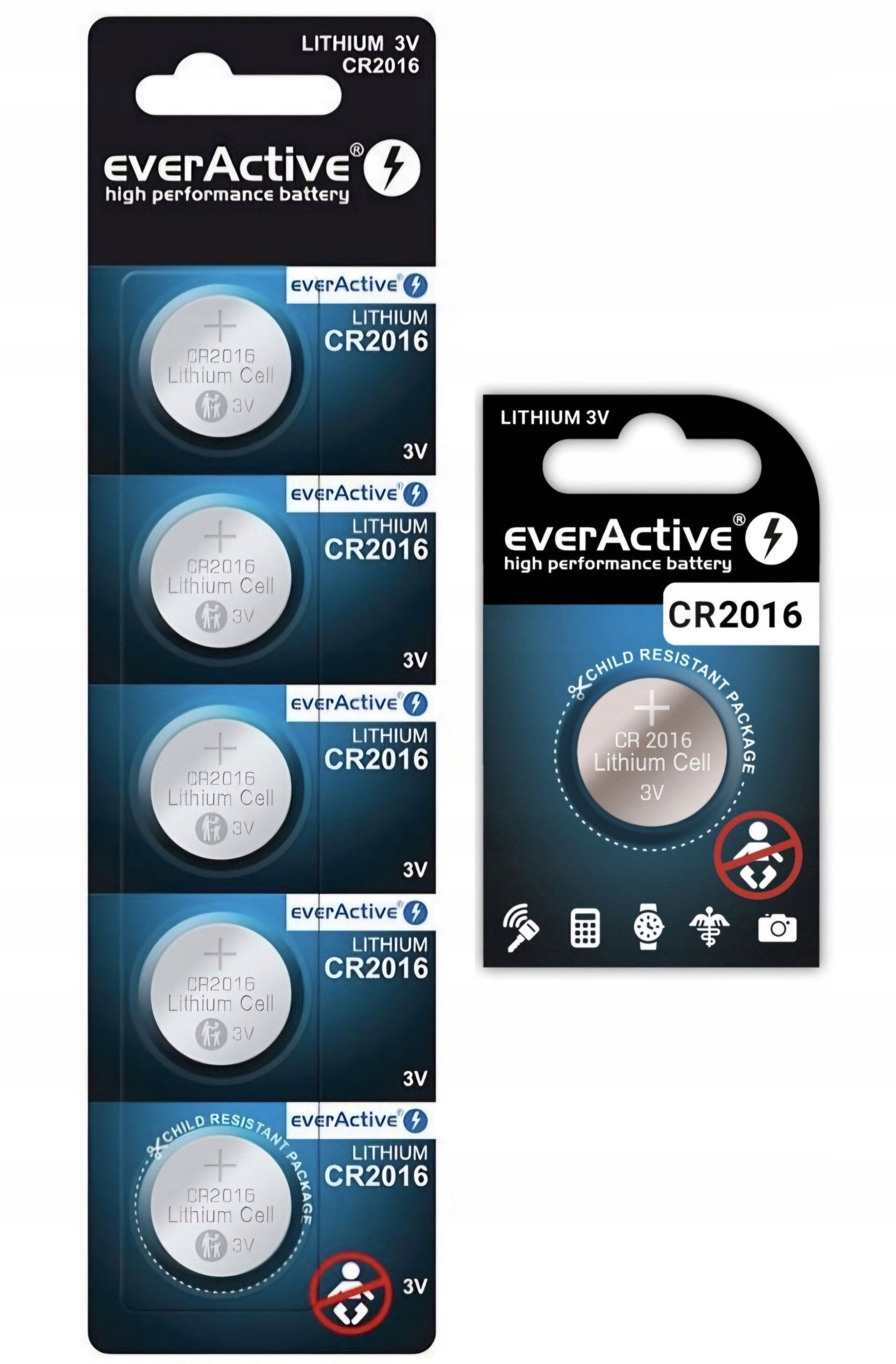 Bateria litowa everActive CR2016 do pilota guzikowa 5 sztuk