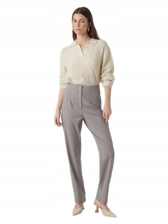 Vero Moda Šedé Rovné Kalhoty S Vysokým Pasem 38/32 Jpa