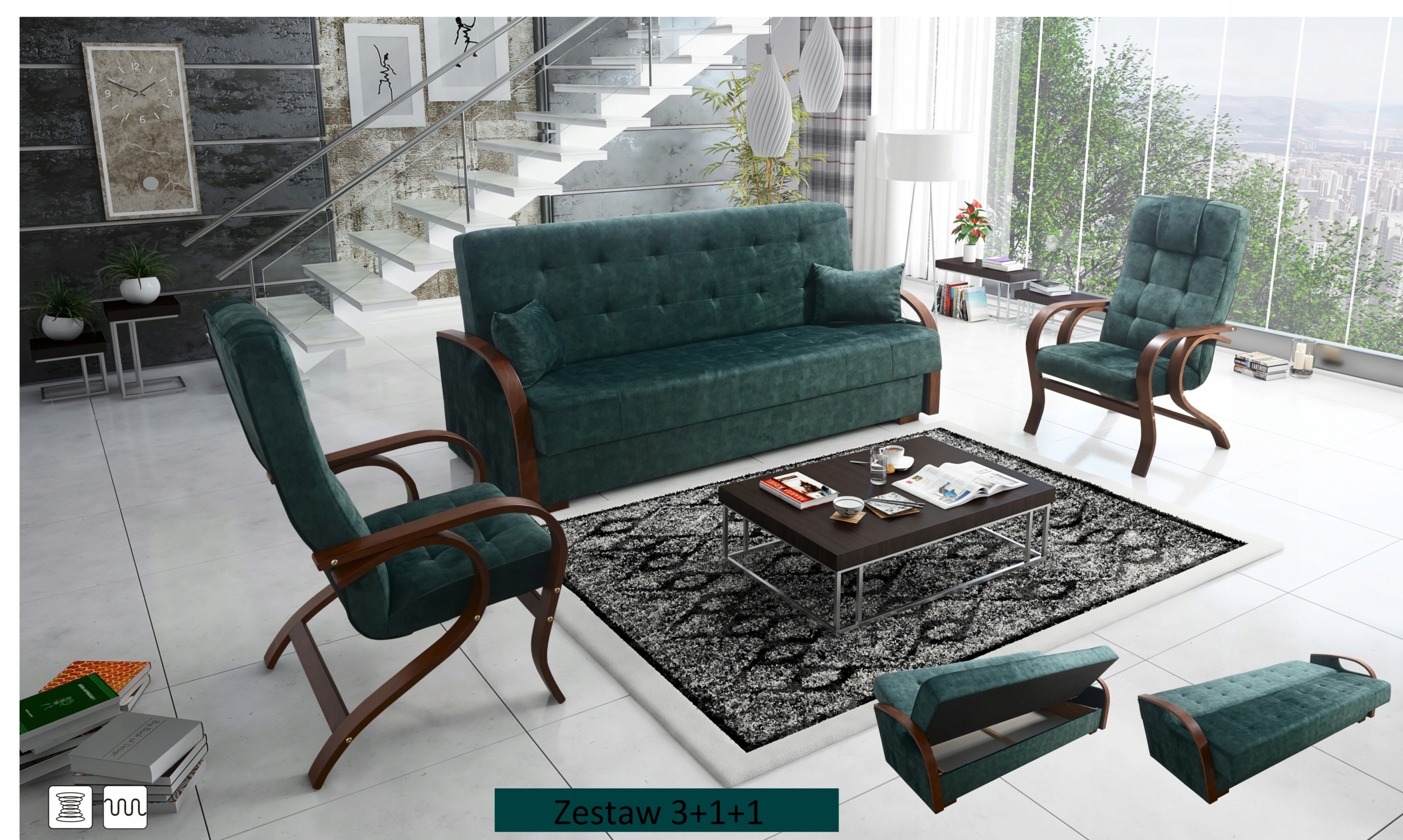 Wersalka kanapa sofa i fotele ZESTAW komplet DEX