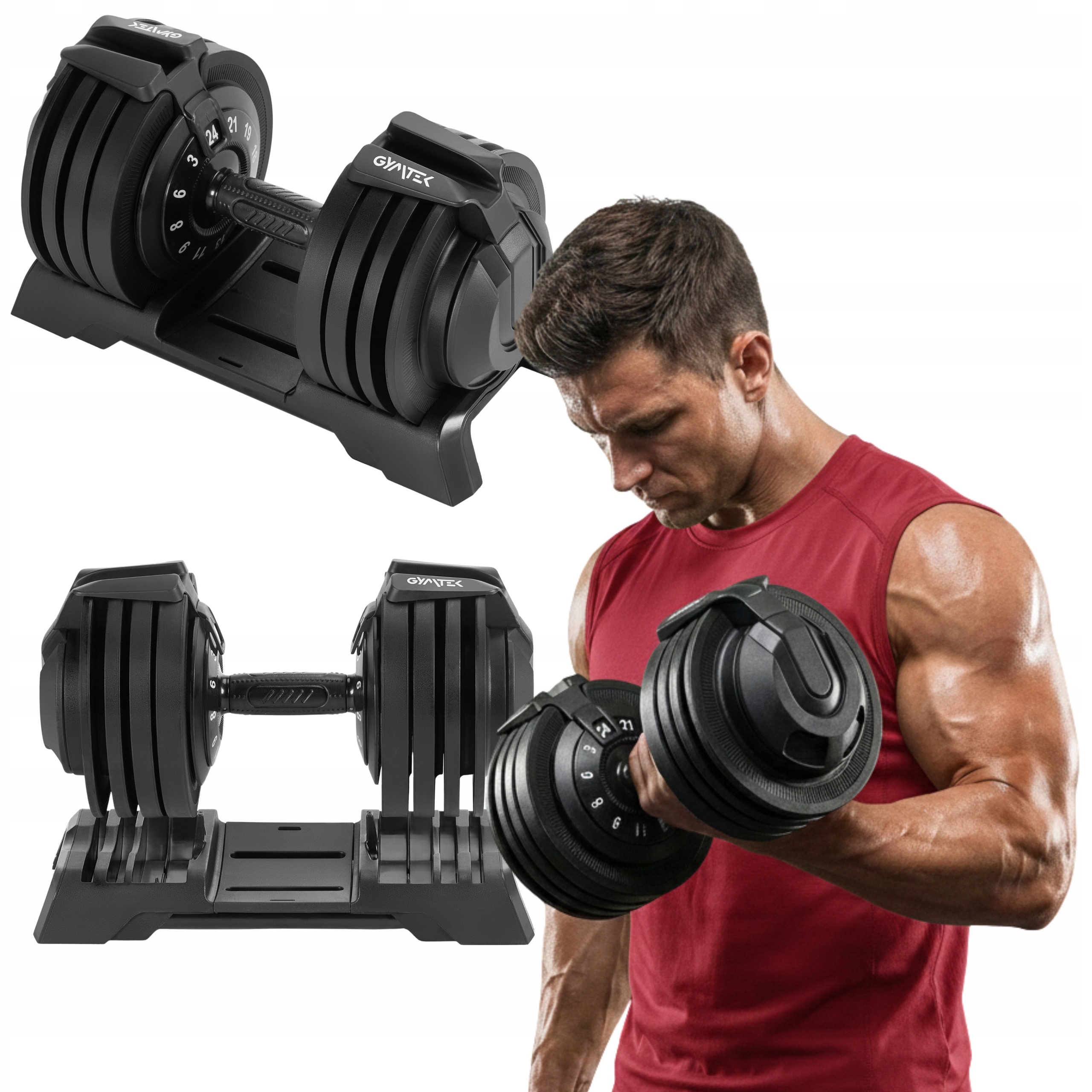 Hantel Regulowany Do Ćwiczeń Szybki System Zmiany Ciężaru 3-24 Kg Gymtek