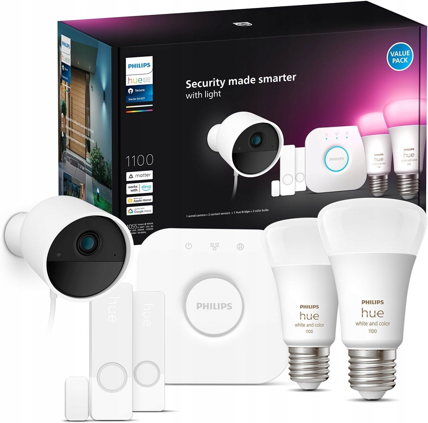 2x Led žiarovka E27 Rgb Bridge Ip kamera Hd Snímač Secure Philips Hue