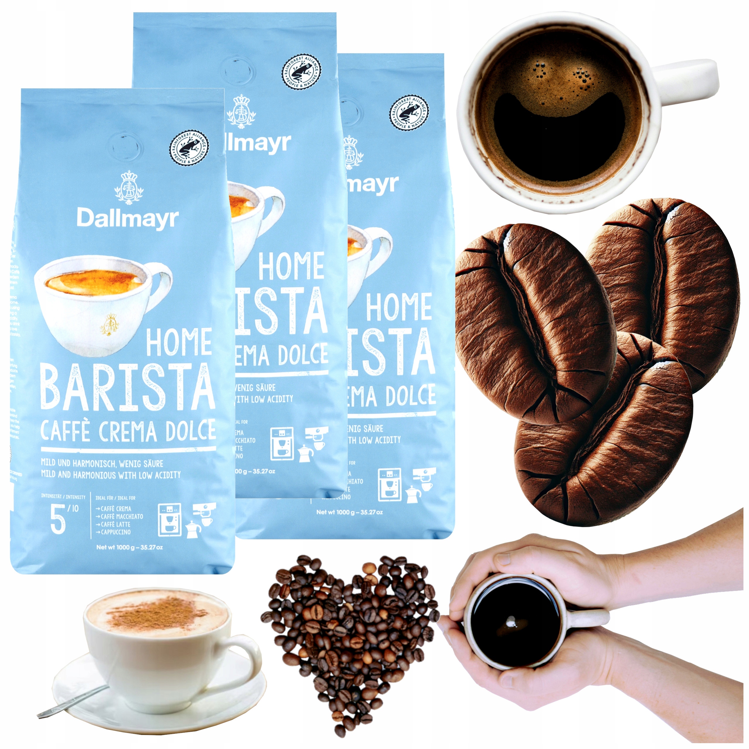 Káva zrnková 1kgx3op Arabica Robusta Dallmayr smíšená Home Barista Crema