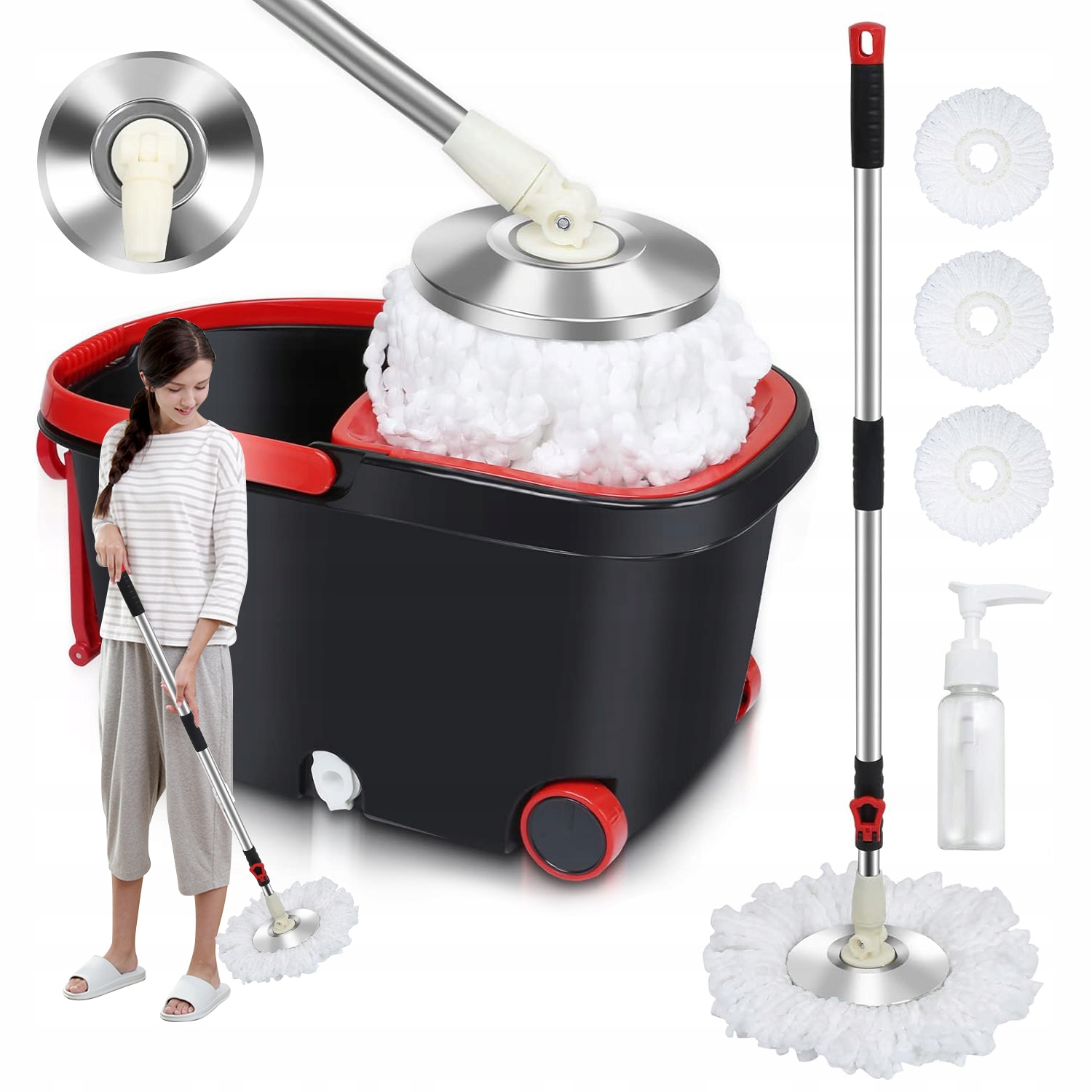 Mop S Kbelíkem 2V1 7.5L 360° Regulace 95-125 CM 3 Utěrky Mikrovlákno