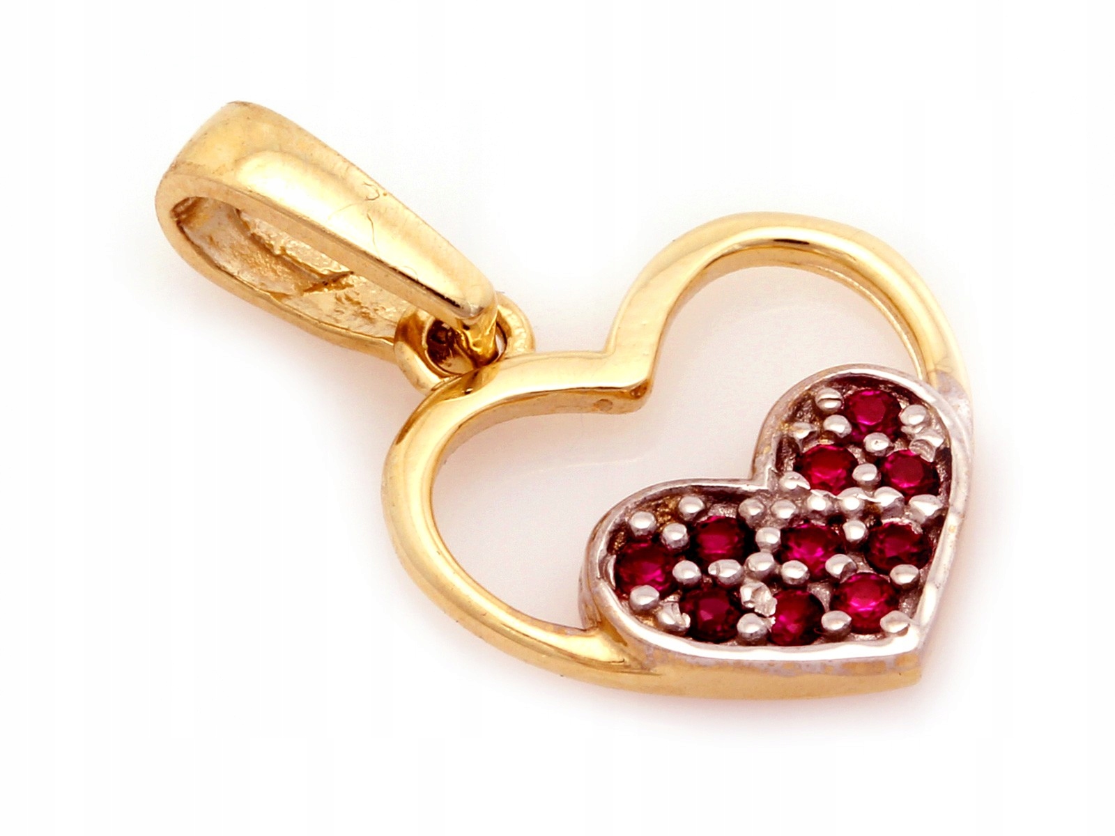 Přívěsek zlatý 585 srdce srdíčko s červenými zirkony 0.78 g rubín
