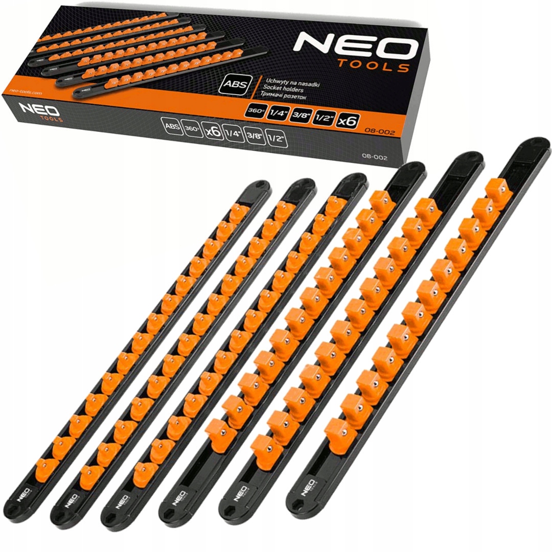 Neo Uchwyty na nasadki 1/4" 3/8" 1/2" listwy na ścianę szyny 6szt 08-002