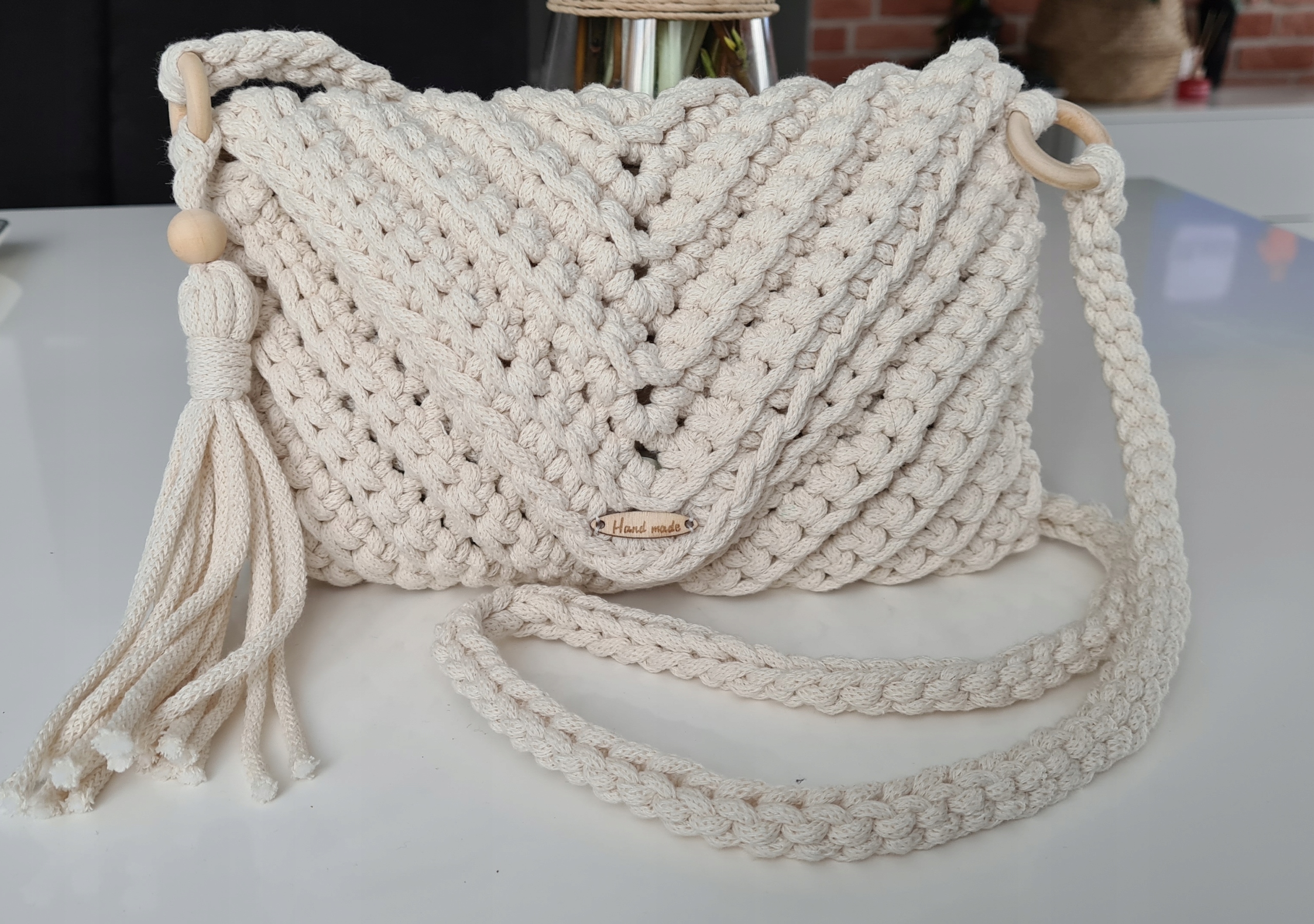 Torebka styl boho na lato, komunia św. ze sznurka hand made, rękodzieło.