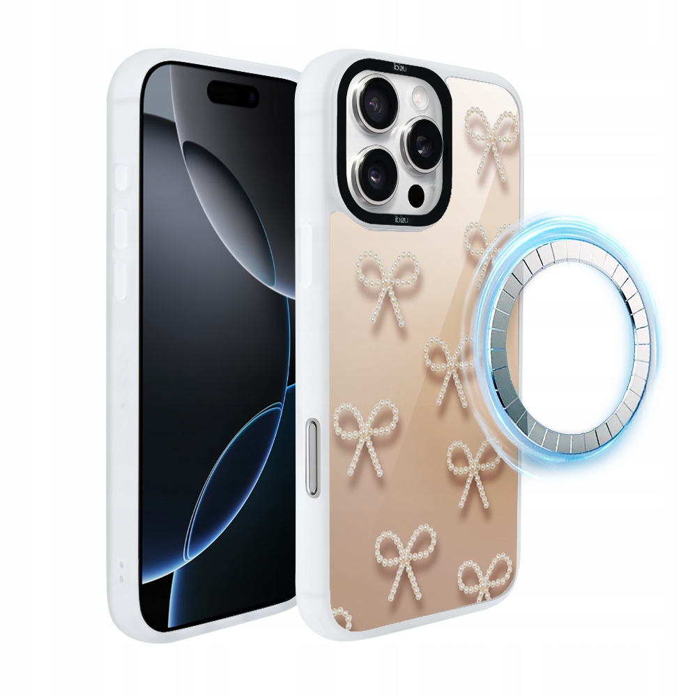 Matný Pouzdro Ibizu DropGuard pro iPhone 16 Pro s MagSafe a perleťovými mašličkami